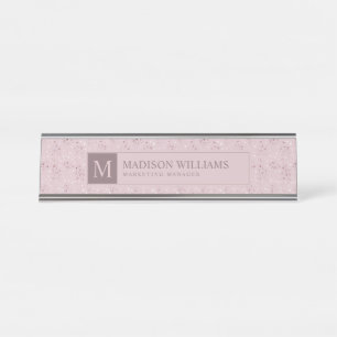 Porte-nom Pour Bureau Rose Pâle Pastel Rose Pailleté à Points Dorés