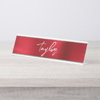 Rose Rouge Foil Moderne Brush Script Prénom