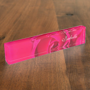 Porte-nom Pour Bureau Rose rouge rose romantique personnalisée v2 Nom de