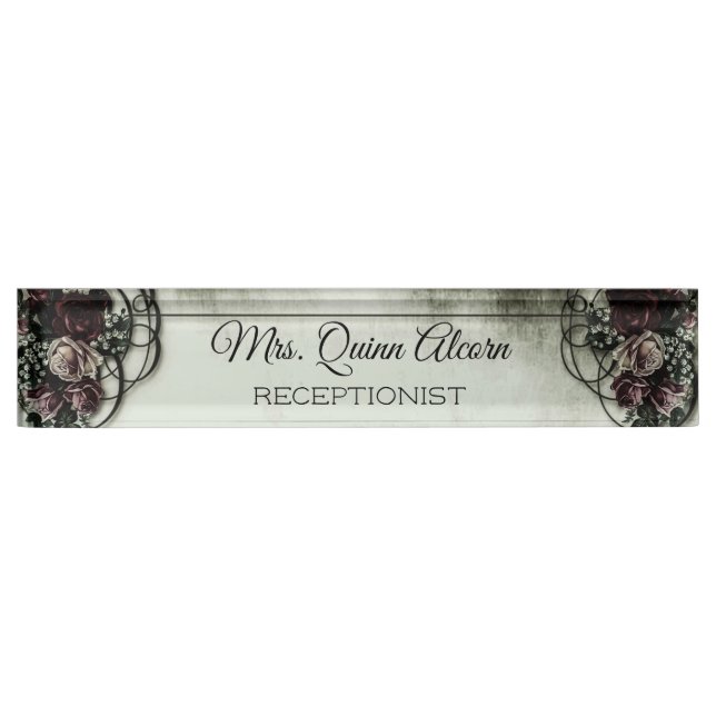 Porte-nom Pour Bureau rose victorien chabby chic (Devant)