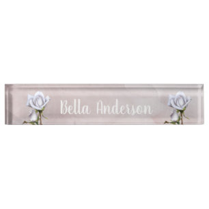 Porte-nom Pour Bureau Roses blanches Élégant floral rustique shabby chic