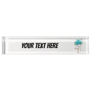 Porte-nom Pour Bureau Roses turquoise avec touches