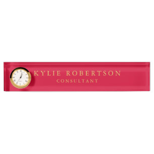 Porte-nom Pour Bureau Rouge Cerise & Or Couleurs Professionnel Tendance