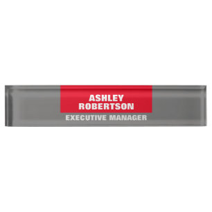 Porte-nom Pour Bureau Rouge Gris Plat Professionnel Minimaliste Moderne
