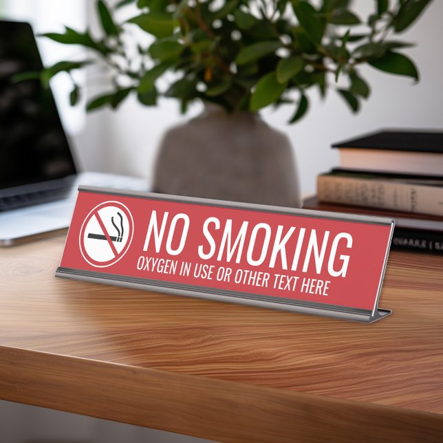Porte-nom Pour Bureau Rouge - No Smoking Warning Desk Name Plate (Custom Name Plate for Desk or Office - no smoking sign)