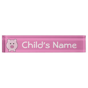 Porte-nom Pour Bureau Sadie le cochon rose ~ Cute Girly Kawaii