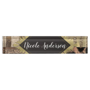 Porte-nom Pour Bureau Safari Chic Jungle Glam Moderne Tendance Féminine 