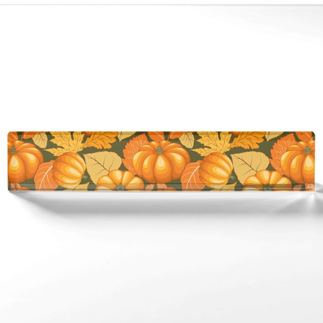 Porte-nom Pour Bureau Saison d'automne Halloween Citrouille Motif (Devant)