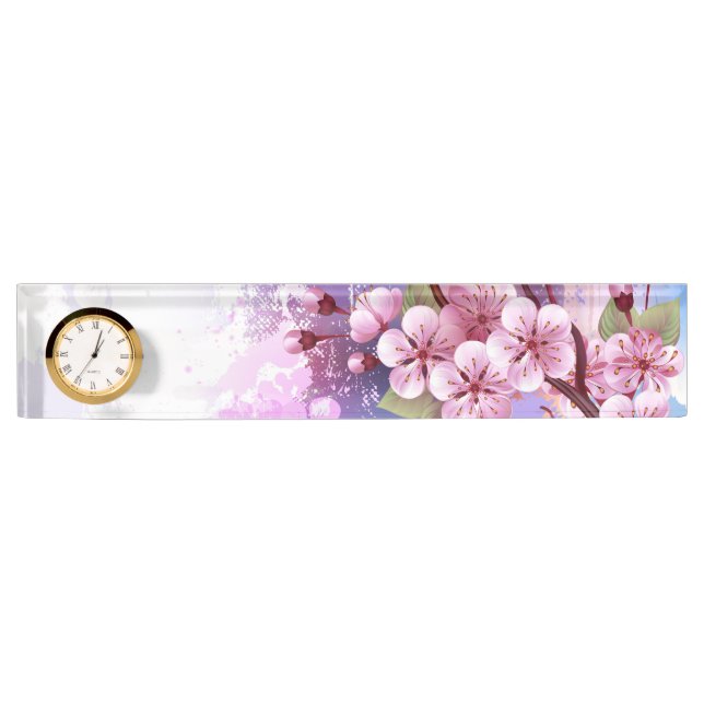 Porte-nom Pour Bureau Sakura rose sur la peinture Arrière - plan (Devant)
