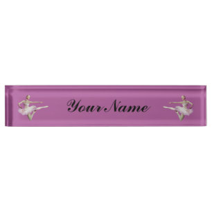 Porte-nom Pour Bureau Saut de la ballerine sur le texte rose et