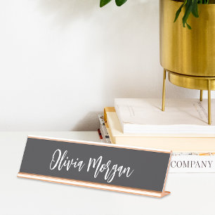Porte-nom Pour Bureau Script cursif à croquis noir et blanc