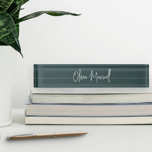Porte-nom Pour Bureau Script Cursif Croché En Épinette Vert