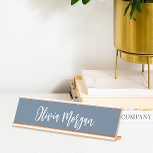 Porte-nom Pour Bureau Script Cursif En Bleu De Port