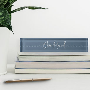Porte-nom Pour Bureau Script Cursif En Bleu De Port