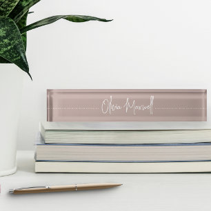 Porte-nom Pour Bureau Script cursif Pink Taupe