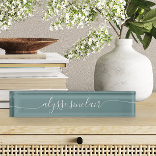 Porte-nom Pour Bureau Script de calligraphie élégante et Turquoise Dusty