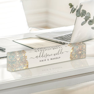 Porte-nom Pour Bureau Script de signature holographique Moderne Glam Pai