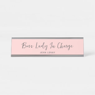 Porte-nom Pour Bureau Script moderne Boss Blush rose Gris Personnalisé