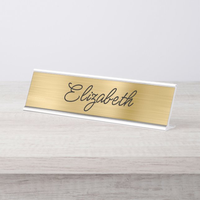 Porte-nom Pour Bureau Script Monoline Stylisé Light Gold (Devant)