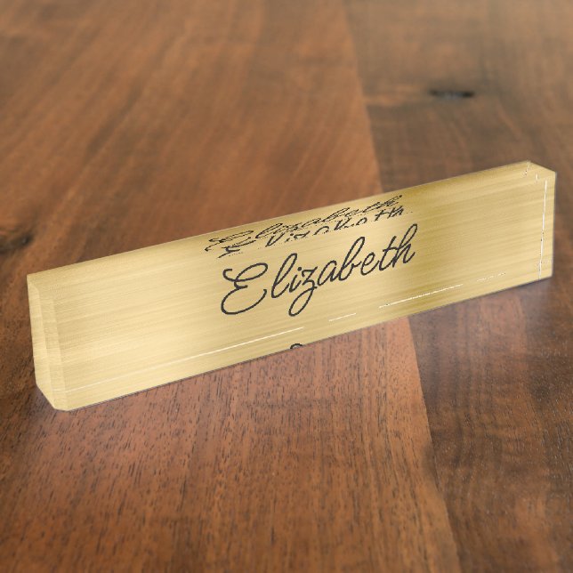 Porte-nom Pour Bureau Script Monoline Stylisé Light Gold (Taille)