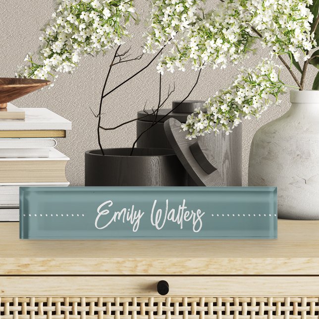 Porte-nom Pour Bureau Script Turquoise foncé et pointu (Créateur téléchargé)