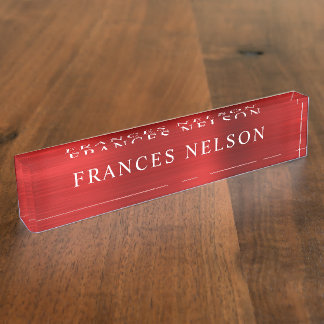 Porte-nom Pour Bureau Serif métallisé rouge élégant