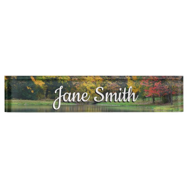 Porte-nom Pour Bureau Seven Springs Fall Bridge II Autumn Paysage (Devant)