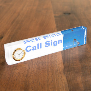 Porte-nom Pour Bureau Signal d'appel radio amateur et antenne 2 & horlog