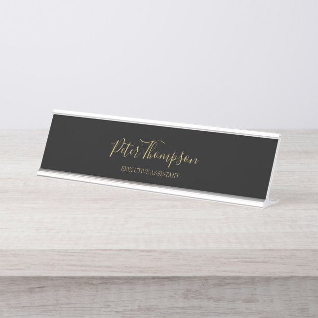 Porte-nom Pour Bureau Signature élégante du script d'entreprise (Devant)