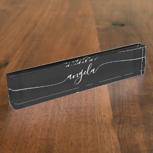 Porte-nom Pour Bureau Signature en noir et blanc