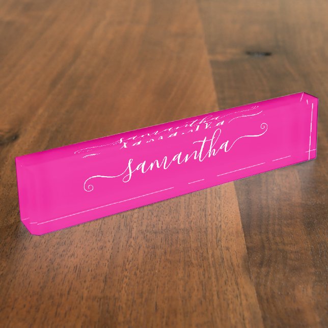 Porte-nom Pour Bureau Signature mignonne rose et blanc chaud (Taille)