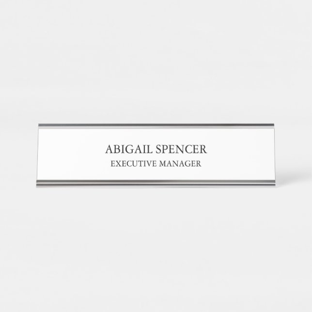 Porte-nom Pour Bureau Simple Noir Blanc Professionnel classique (Devant)