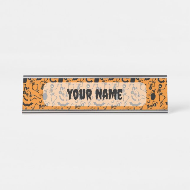 Porte-nom Pour Bureau Skeletons d'Halloween Macabre Dance (Devant)