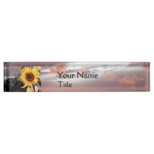 PORTE-NOM POUR BUREAU SOLEIL ET COUCHER DE SOLEIL ÉTÉ AVEC NUAGES ROSES