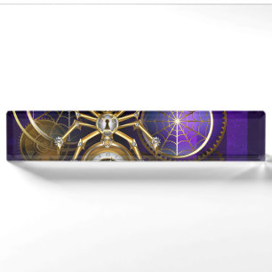 Porte-nom Pour Bureau Spider Steampunk sur Arrière - plan pourpre
