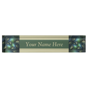 Porte-nom Pour Bureau Spirales Turquoise Beige Vert Abstrait Fractal Art