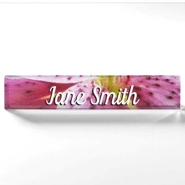 Porte-nom Pour Bureau Stargazer Lily brillant Magenta Floral (Devant)