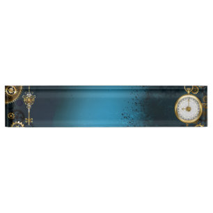 Porte-nom Pour Bureau Steampunk Arrière - plan turquoise avec Gears