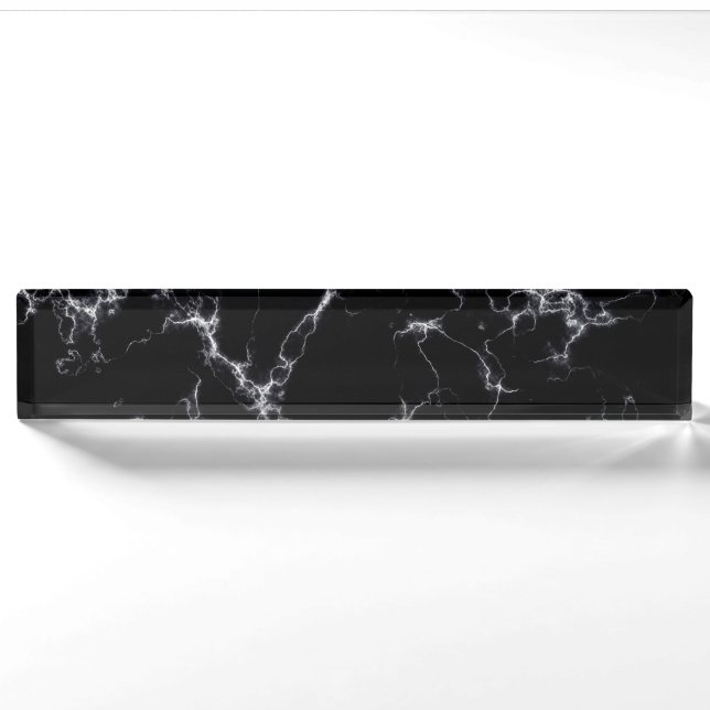 Porte-nom Pour Bureau Style marbre élégant4 - Noir et blanc (Devant)