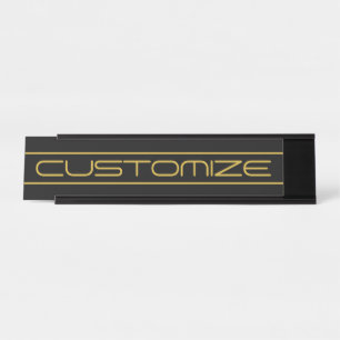 Porte-nom Pour Bureau Style moderne Editable Or Texte & Grilles