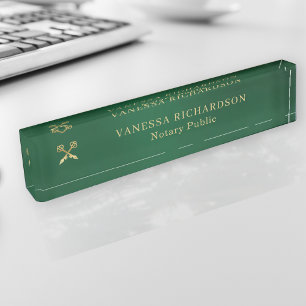 Porte-nom Pour Bureau Stylo classique Vert & Or professionnel Notaire