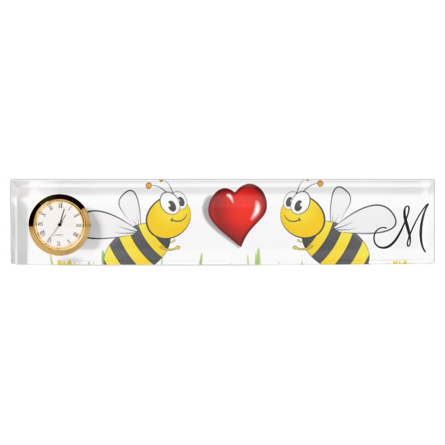 Porte-nom Pour Bureau Sunflower Bumblebee Red Heart Desk Plaque d'identi (Devant)