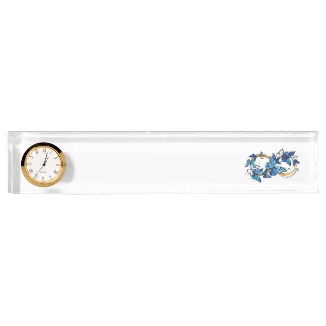 Porte-nom Pour Bureau Symbol Infinity of Blue Morpho Butterflies (Devant)