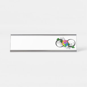 Porte-nom Pour Bureau Symbole d'infini avec Rose arc-en-ciel