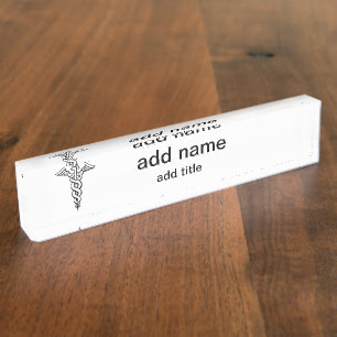 Porte-nom Pour Bureau Symbole Médicale de Caduceus