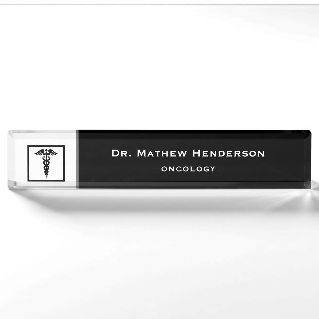 Porte-nom Pour Bureau Symbole Médicale du docteur Caduceus (Devant)