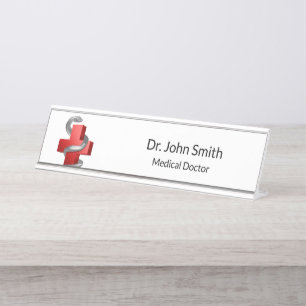 Porte-nom Pour Bureau Symbole serpent serpent de Croix Médicale Rouge