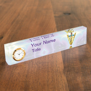 Porte-nom Pour Bureau SYMBOLE VÉTÉRINAIRE DE CADUCE GOLDEN /Turquoise