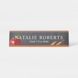 Porte-nom Pour Bureau Teacher Apple & Pencils Chalkboard