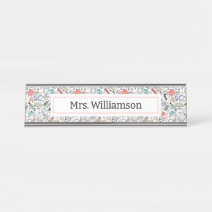 Porte-nom Pour Bureau Teacher Doodle Icon Fun